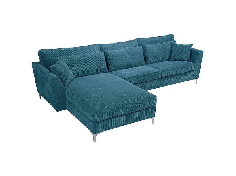 Canapé angle gauche Isla velours côtelé bleu