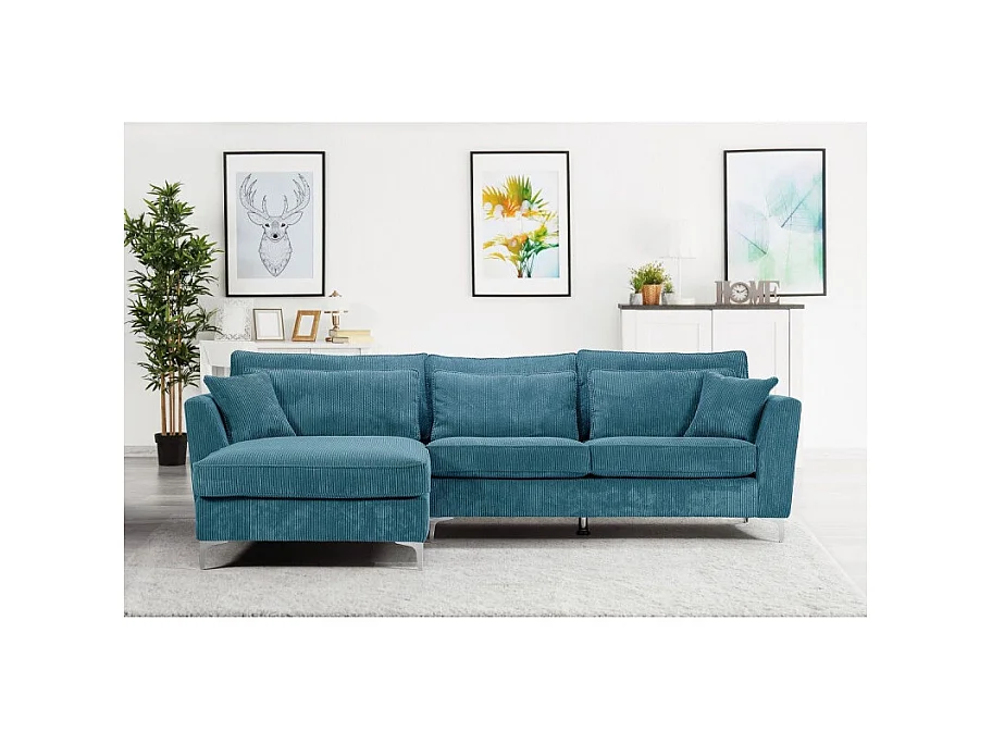 Canapé angle gauche Isla velours côtelé bleu