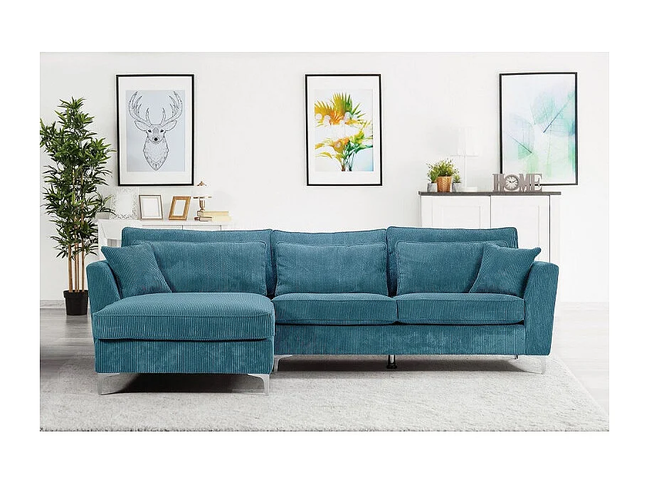 Canapé angle gauche Isla velours côtelé bleu