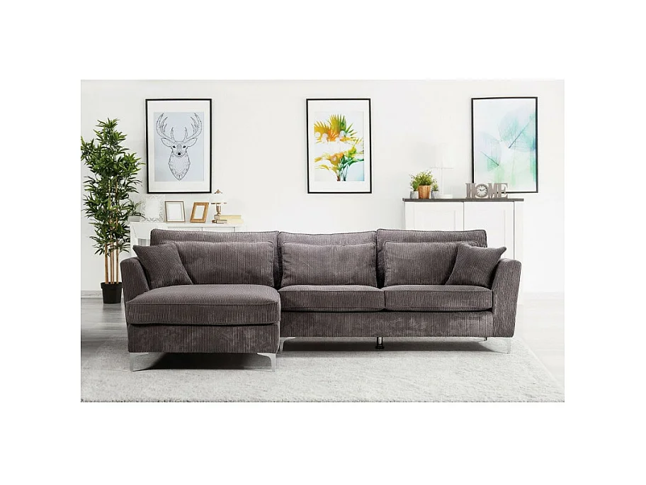 Canapé angle gauche Isla velours côtelé gris