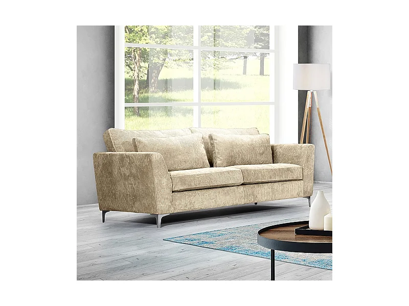 Canapé 3 places Isla velours côtelé beige