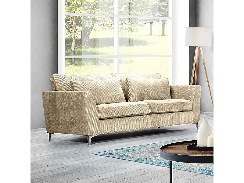 Canapé 3 places Isla velours côtelé beige