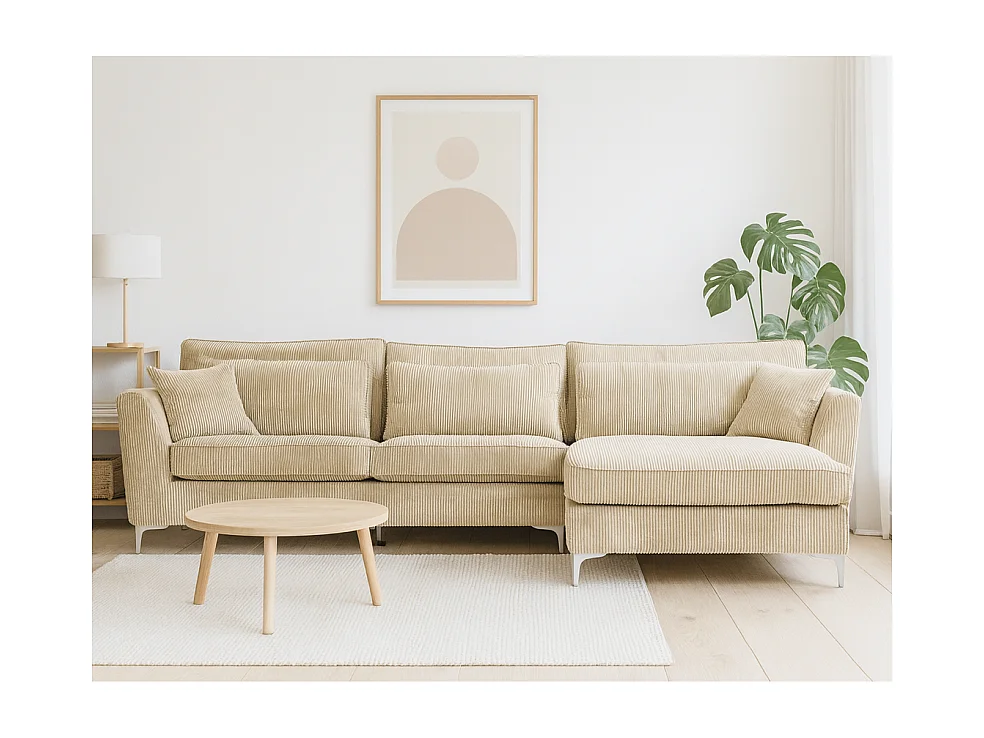 Canapé angle droit velours côtelé beige Isla