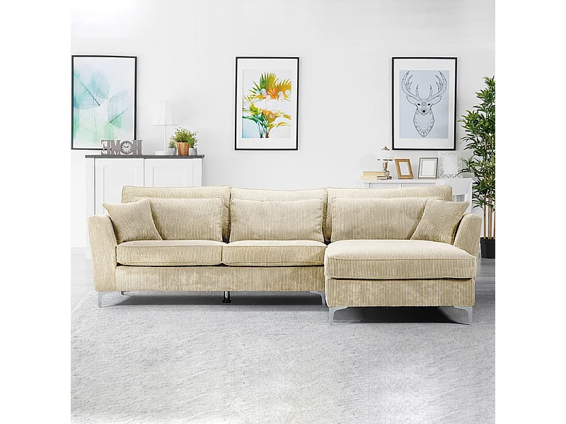 Canapé angle droit velours côtelé beige Isla