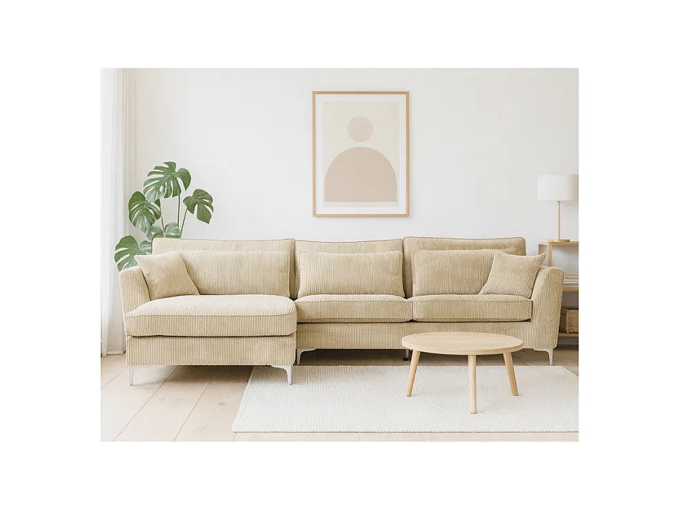 Canapé angle gauche velours côtelé beige Isla