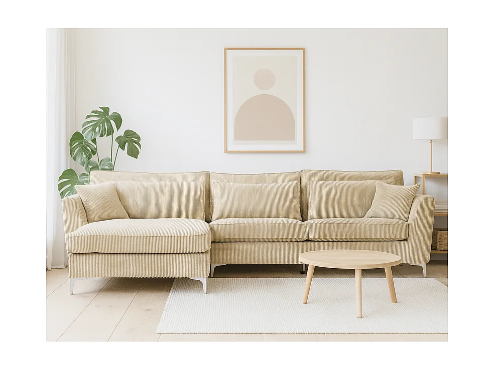 Canapé angle gauche velours côtelé beige Isla
