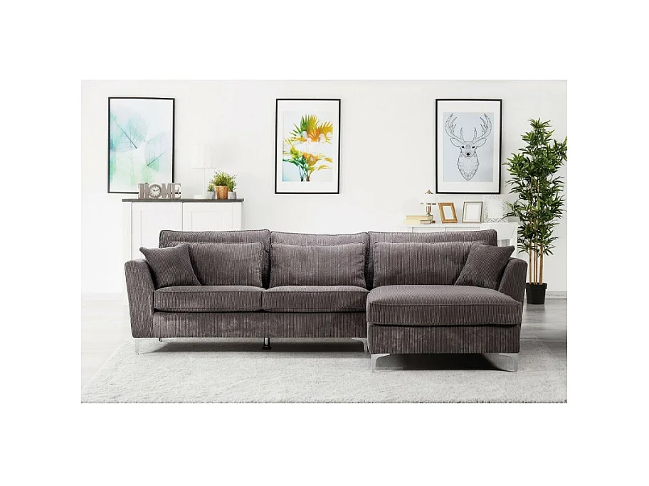 Canapé angle droit Isla velours côtelé gris