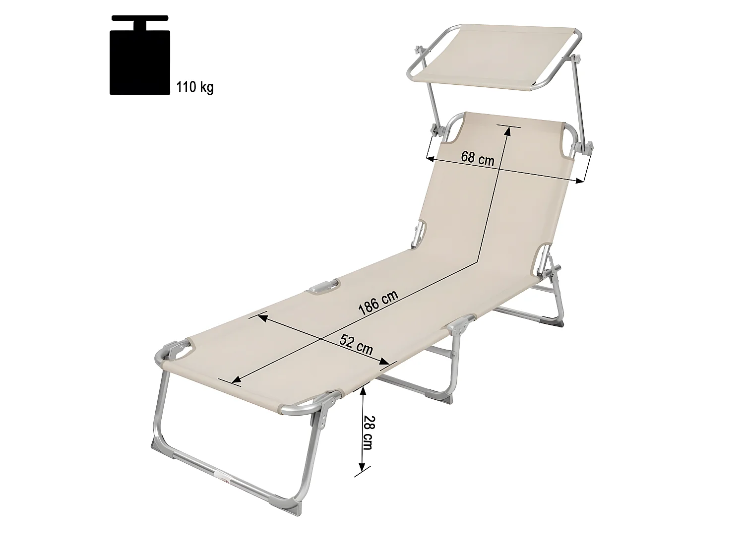 Lettino prendisole mobile da giardino in acciaio beige 2208098