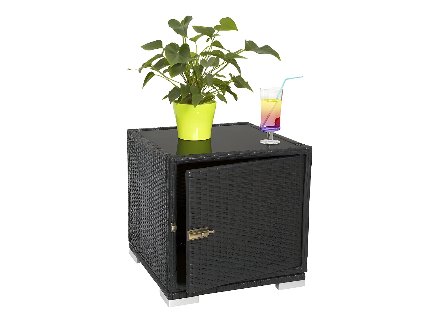 Set di due lettini prendisole in resina polyrattan intrecciata nera + tavolo + due set di coperture + copertura protettiva 08_0000505