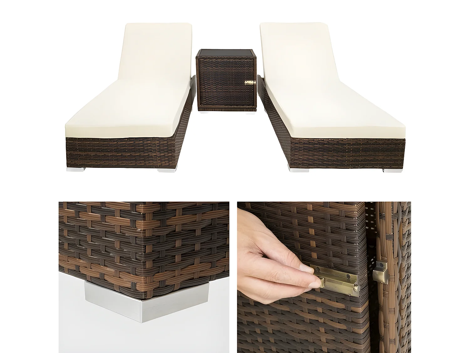 Conjunto de duas espreguiçadeiras em resina tecida de poli rattan + mesa + dois conjuntos de capas + capa protetora marrom 08_0000504