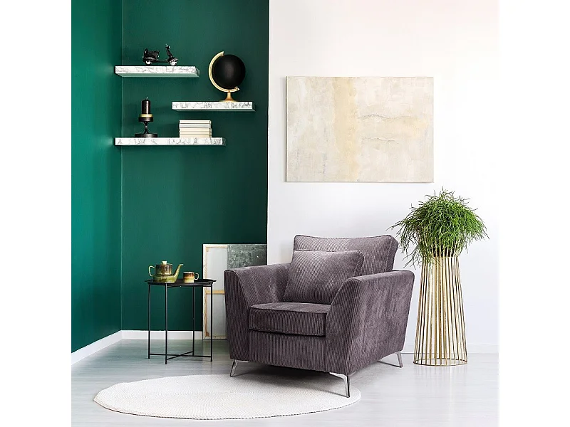 Fauteuil Isla velours côtelé gris - Gris