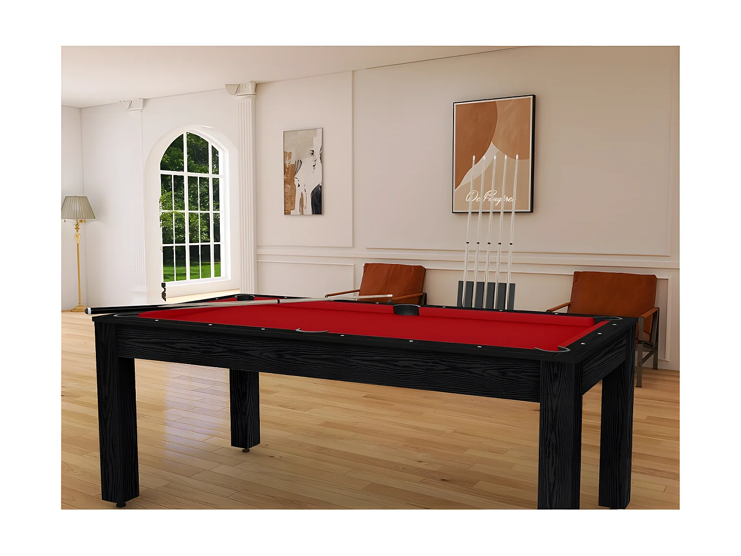 Table de Billard Convertible "Oregon" 213cm Noir & Rouge