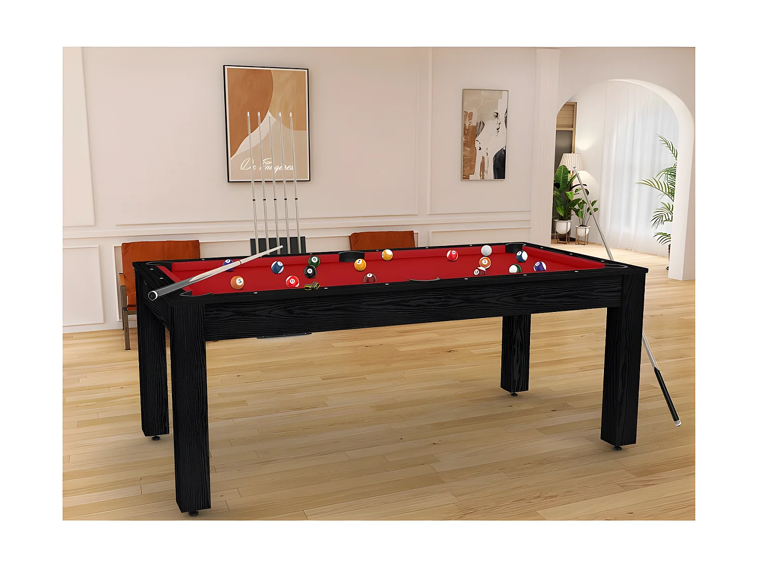 Table de Billard Convertible "Oregon" 213cm Noir & Rouge