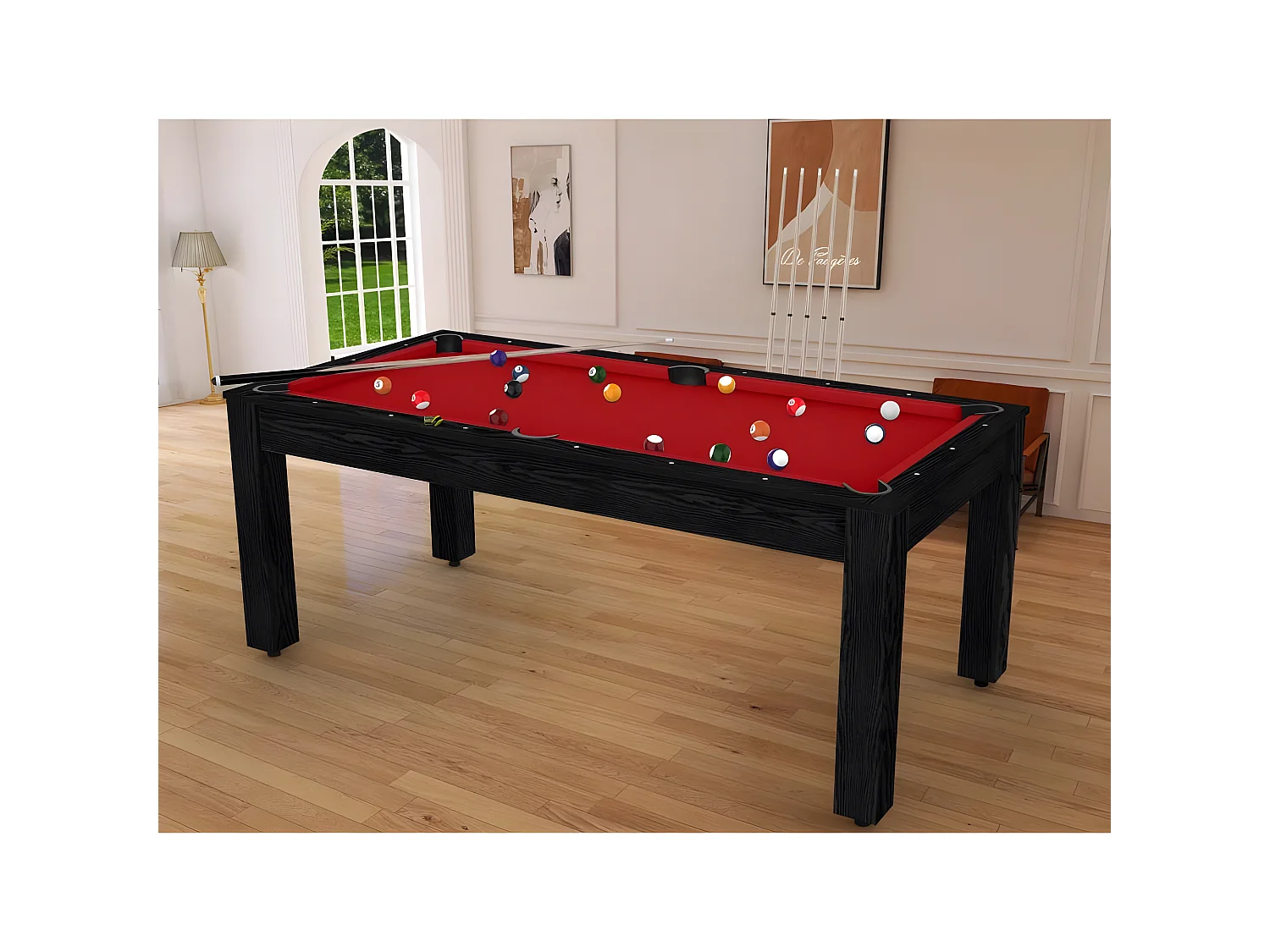 Table de Billard Convertible "Oregon" 213cm Noir & Rouge