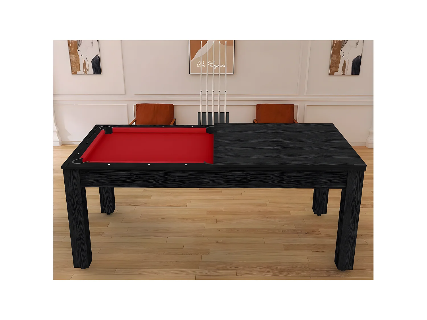 Table de Billard Convertible "Oregon" 213cm Noir & Rouge