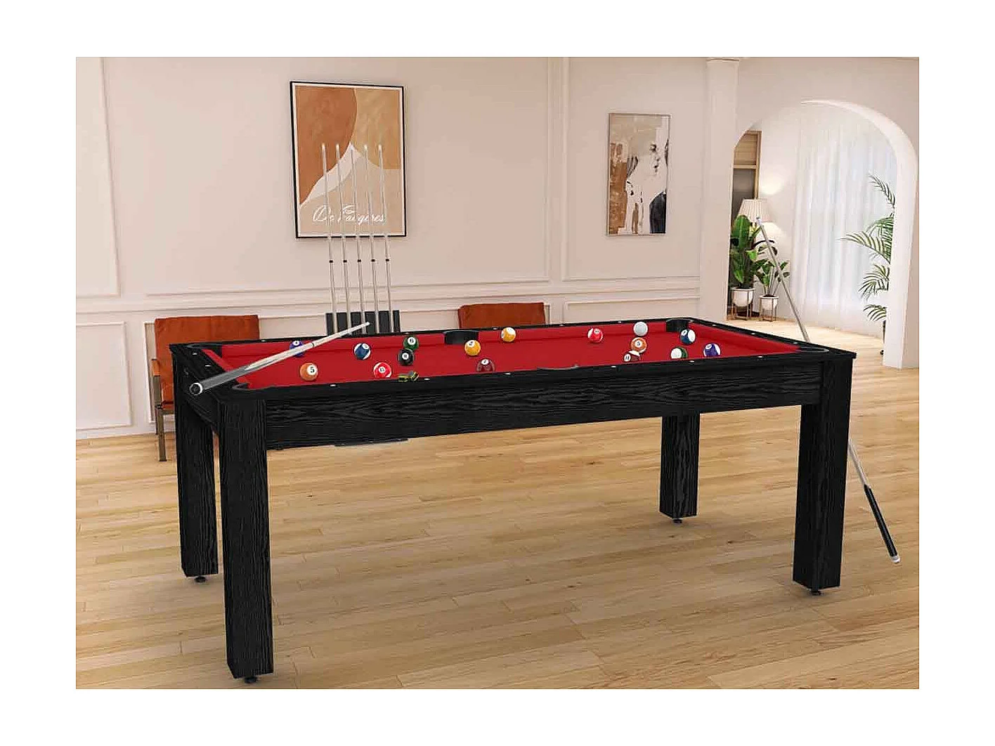 Table de Billard Convertible "Oregon" 213cm Noir & Rouge