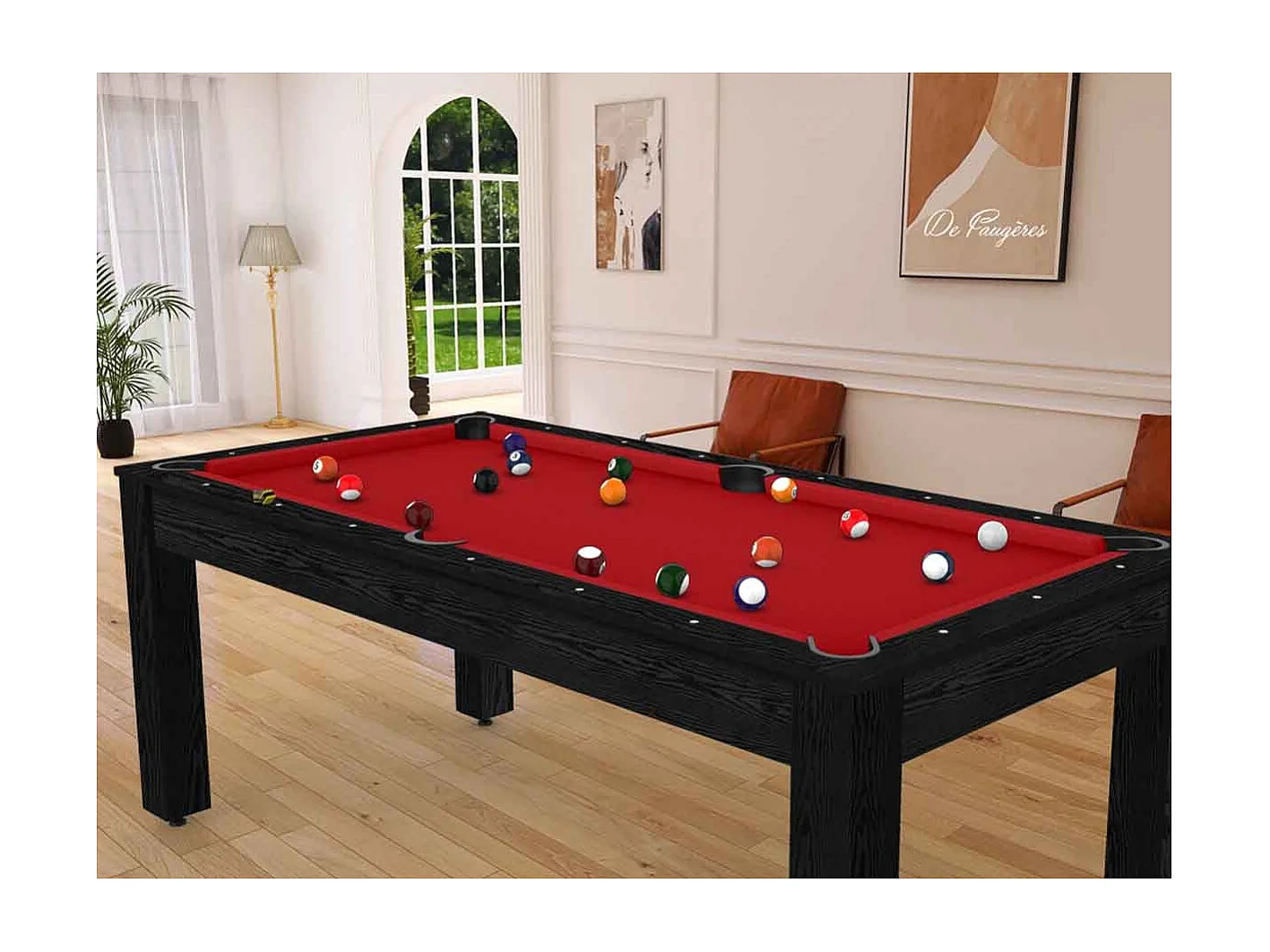 Table de Billard Convertible "Oregon" 213cm Noir & Rouge