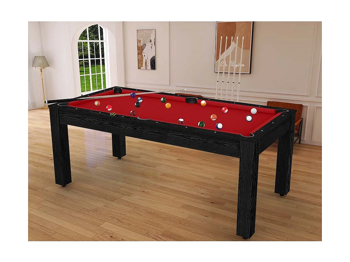 Table de Billard Convertible "Oregon" 213cm Noir & Rouge