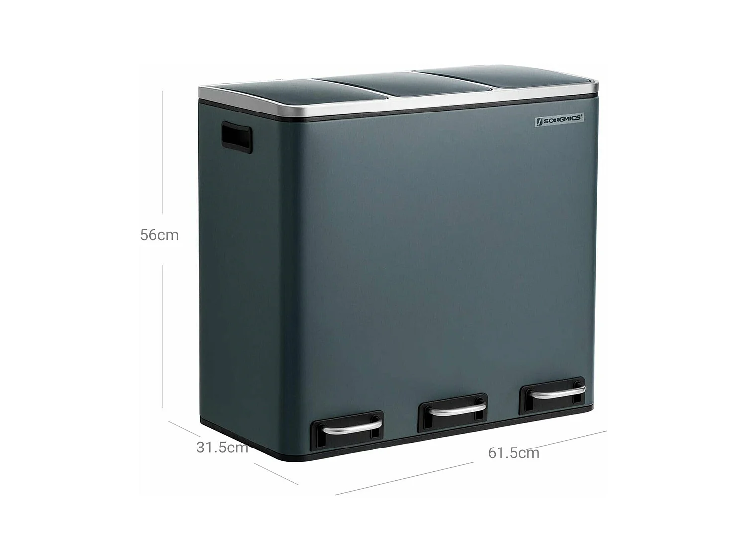 Lixeira de reciclagem 3 x 18 litros 3 compartimentos mecanismo tampão pedais tampa baldes internos de plástico com alças cinza antracite 12_0003236