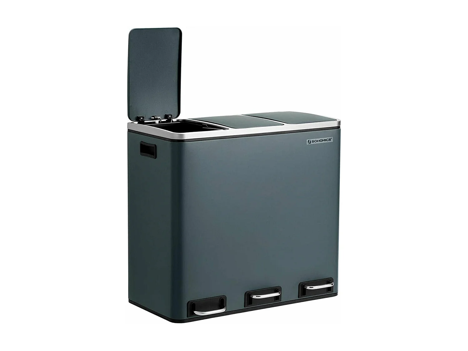 Lixeira de reciclagem 3 x 18 litros 3 compartimentos mecanismo tampão pedais tampa baldes internos de plástico com alças cinza antracite 12_0003236