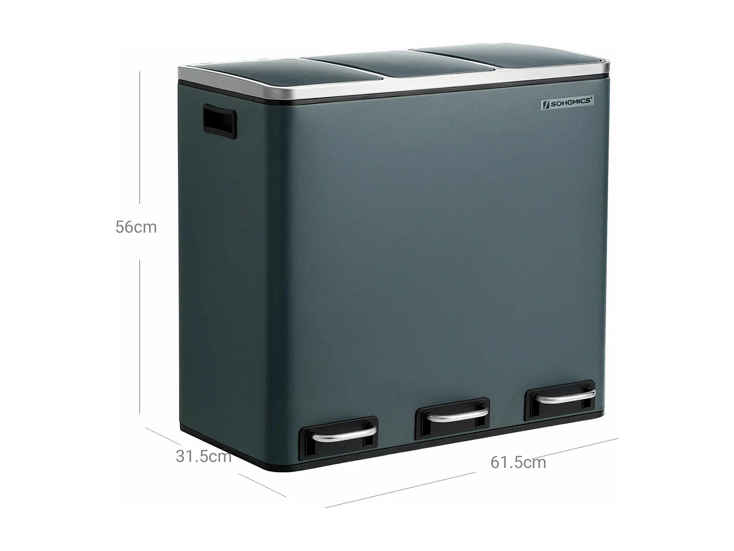 Lixeira de reciclagem 3 x 18 litros 3 compartimentos mecanismo tampão pedais tampa baldes internos de plástico com alças cinza antracite 12_0003236