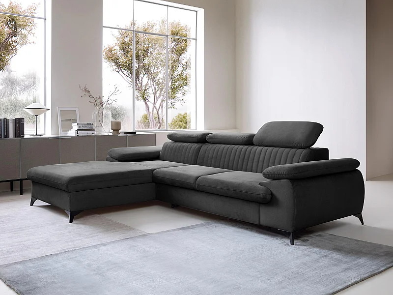 Ecksofa mit Schlaffunktion - Ecke links - Samt - Anthrazitgrau - SAMARA von PASCAL MORABITO