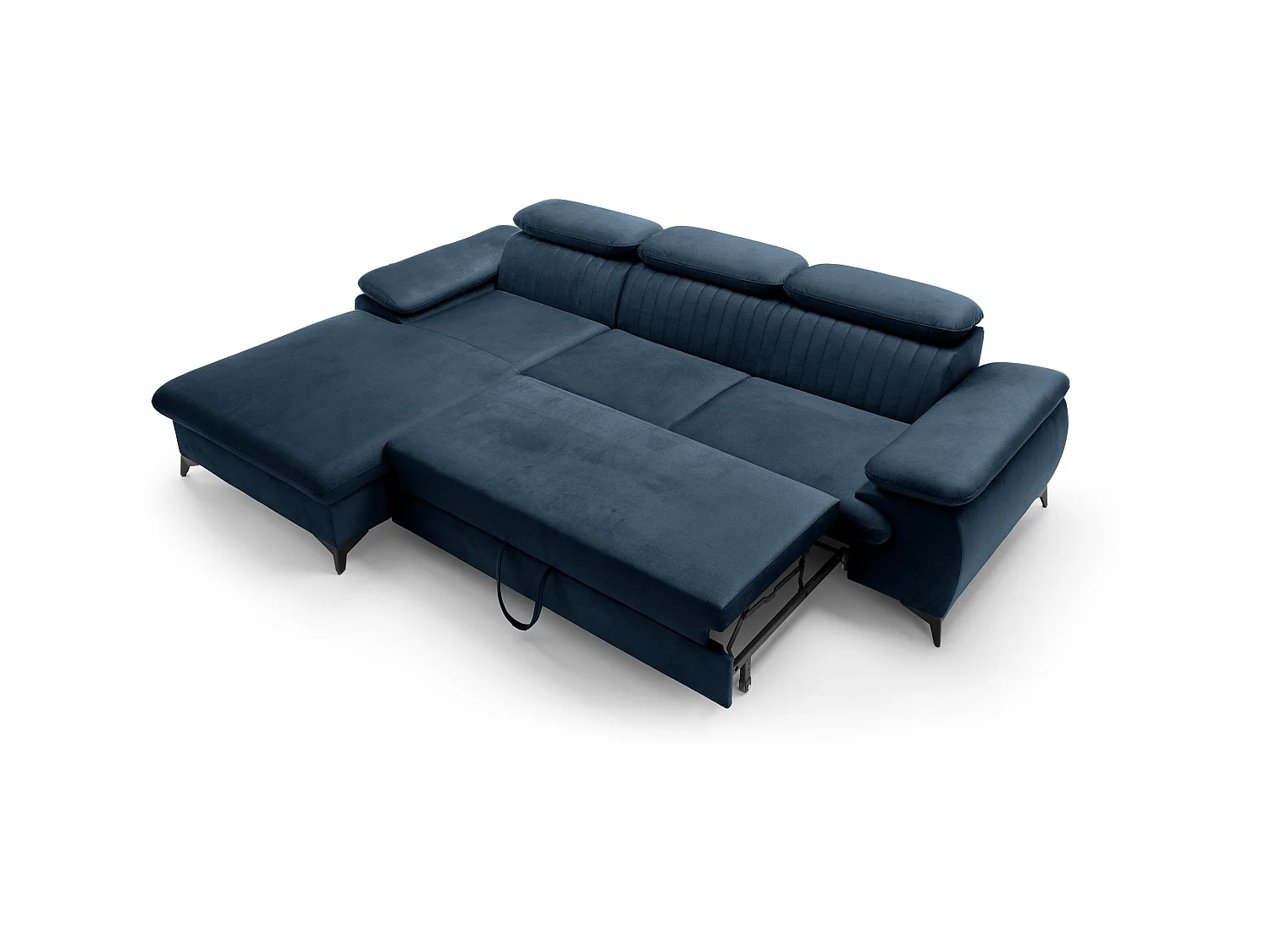 Canapé d'angle gauche convertible en velours bleu nuit SAMARA de Pascal Morabito