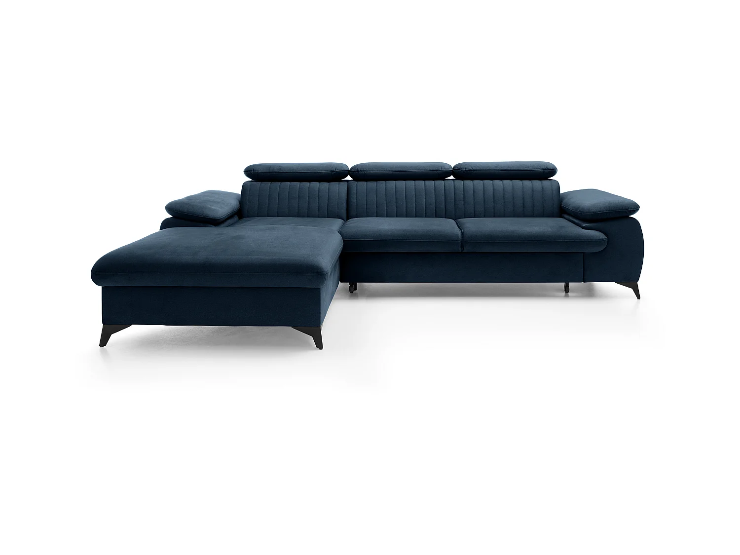 Kanapa narożna lewostronna rozkładana ze sztruksu w kolorze ciemnoniebieskim SAMARA marki Pascal Morabito