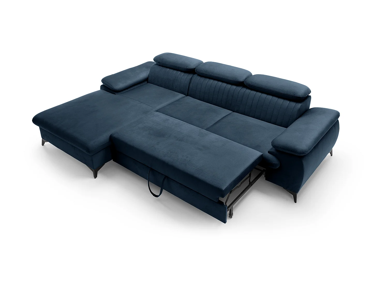Canapé d'angle gauche convertible en velours bleu nuit SAMARA de Pascal Morabito