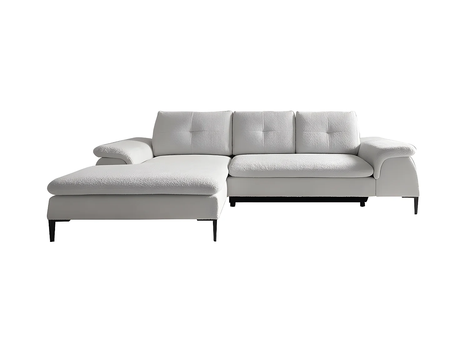 Canapé d'angle gauche convertible en tissu bouclette blanc JOLESA