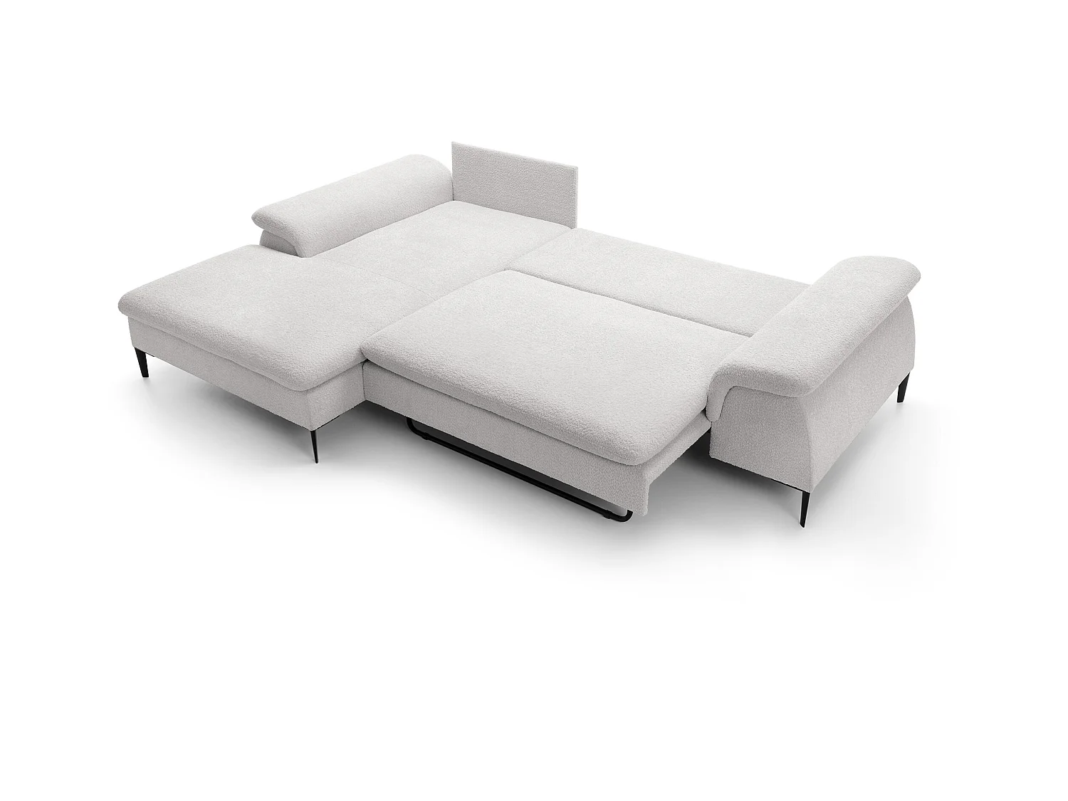 Canapé d'angle gauche convertible en tissu bouclette blanc JOLESA