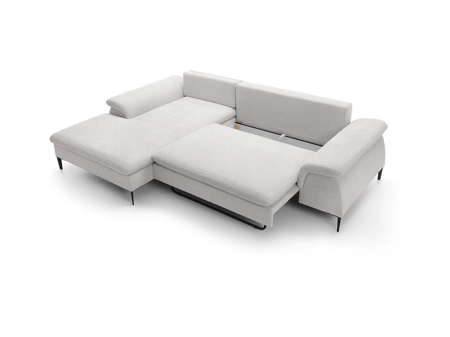 Canapé d'angle gauche convertible en tissu bouclette blanc JOLESA