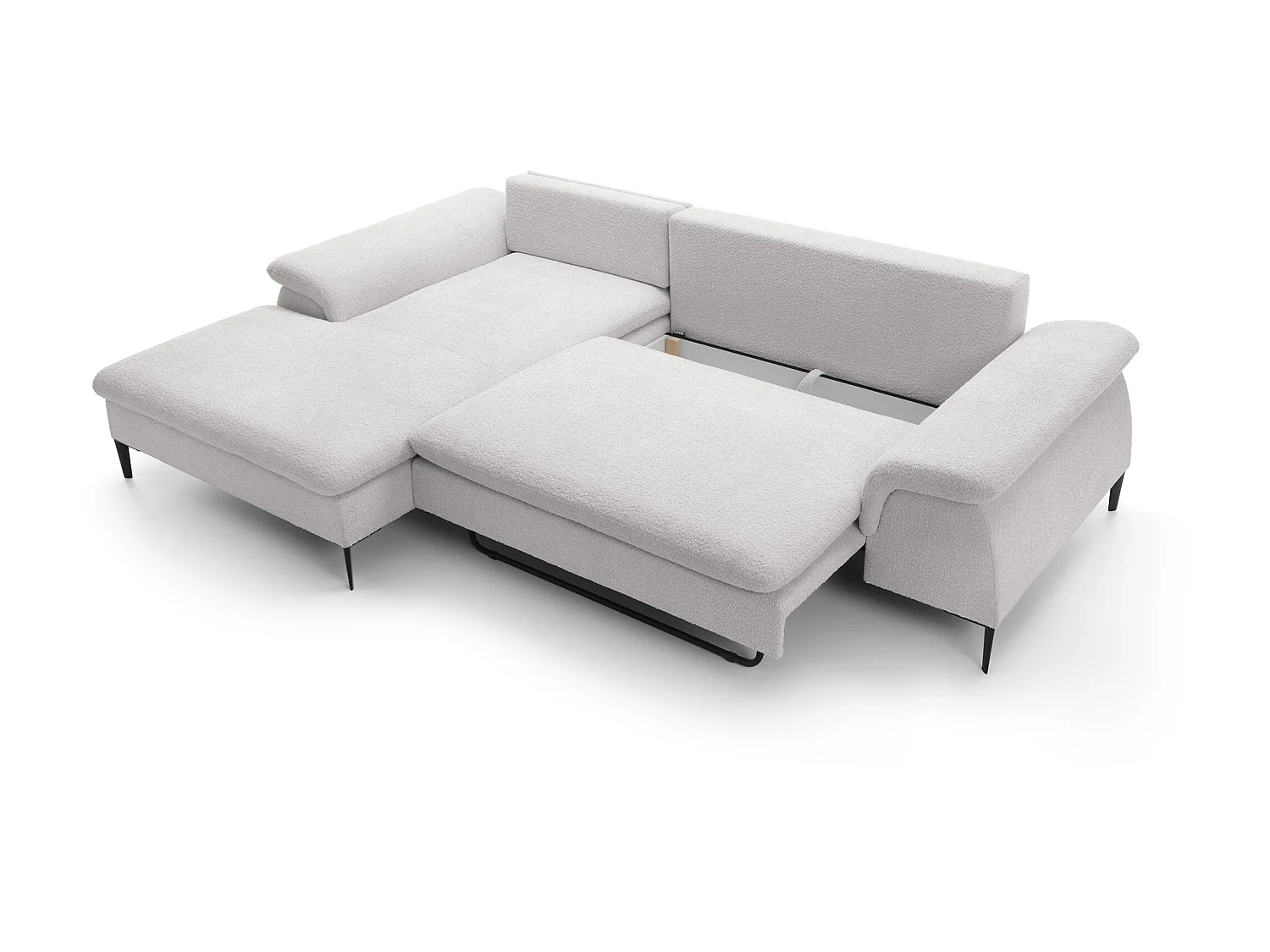 Canapé d'angle gauche convertible en tissu bouclette blanc JOLESA