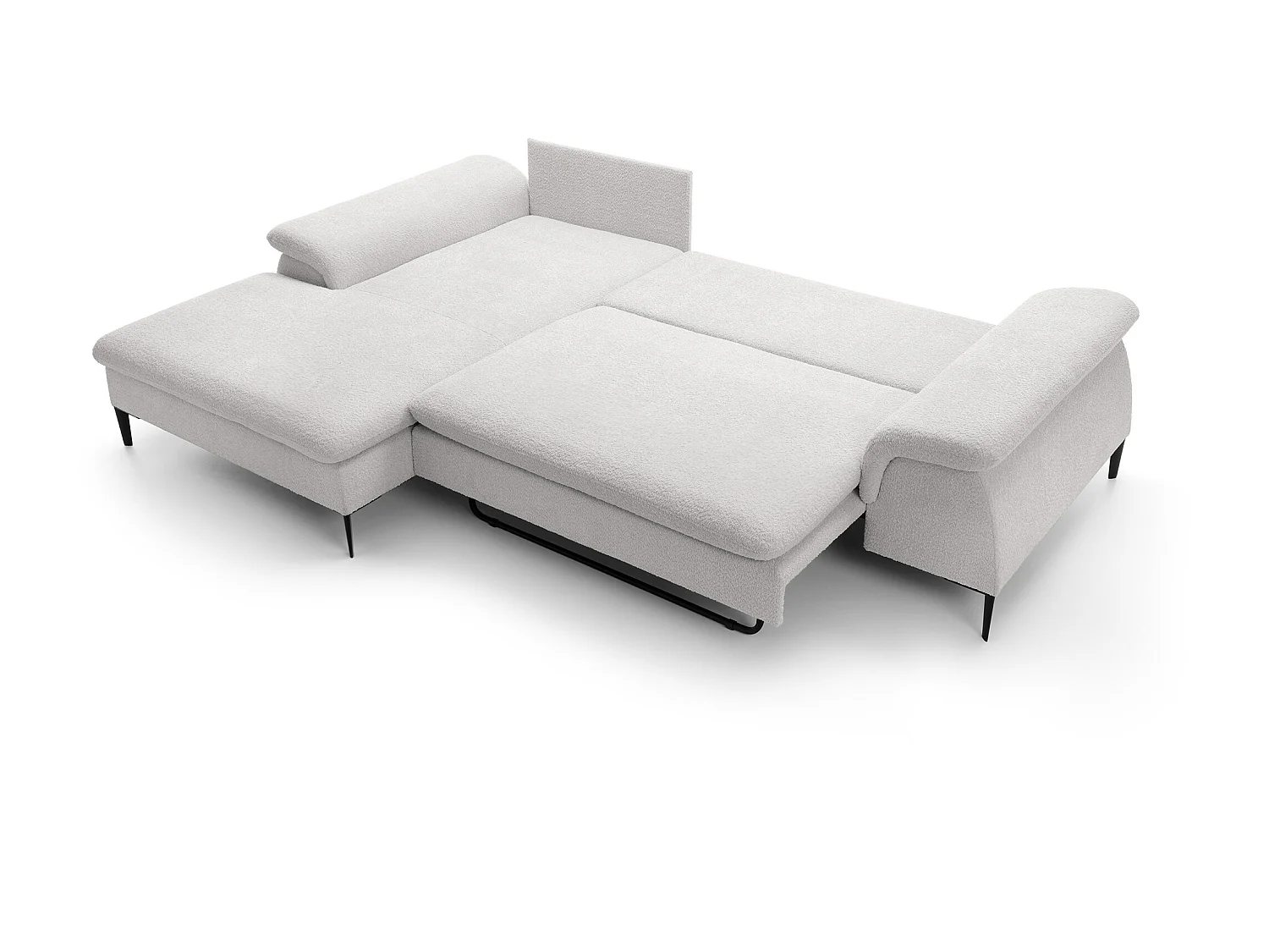 Canapé d'angle gauche convertible en tissu bouclette blanc JOLESA