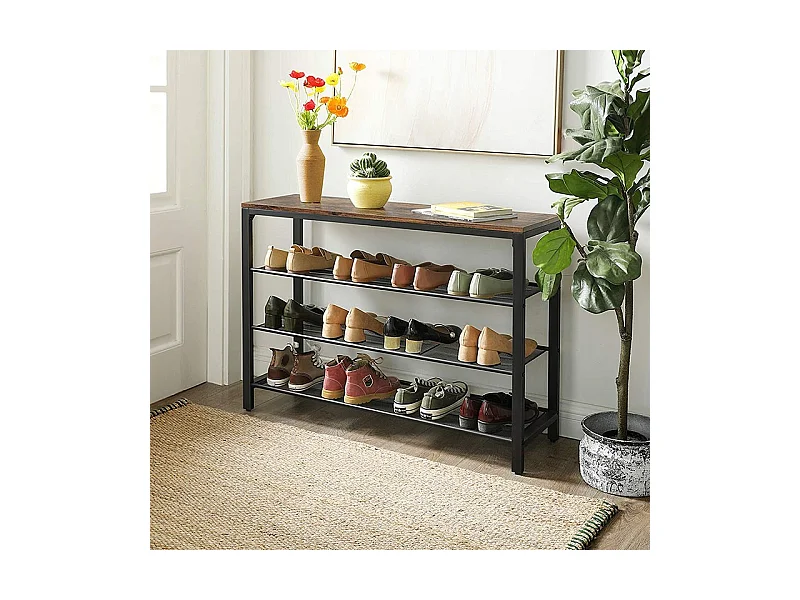 Etagère à chaussures 3 niveaux industriel - Naturel fonce