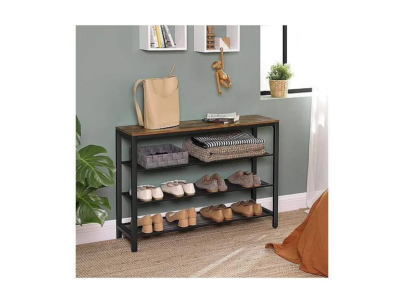 Etagère à chaussures 3 niveaux industriel - Naturel fonce