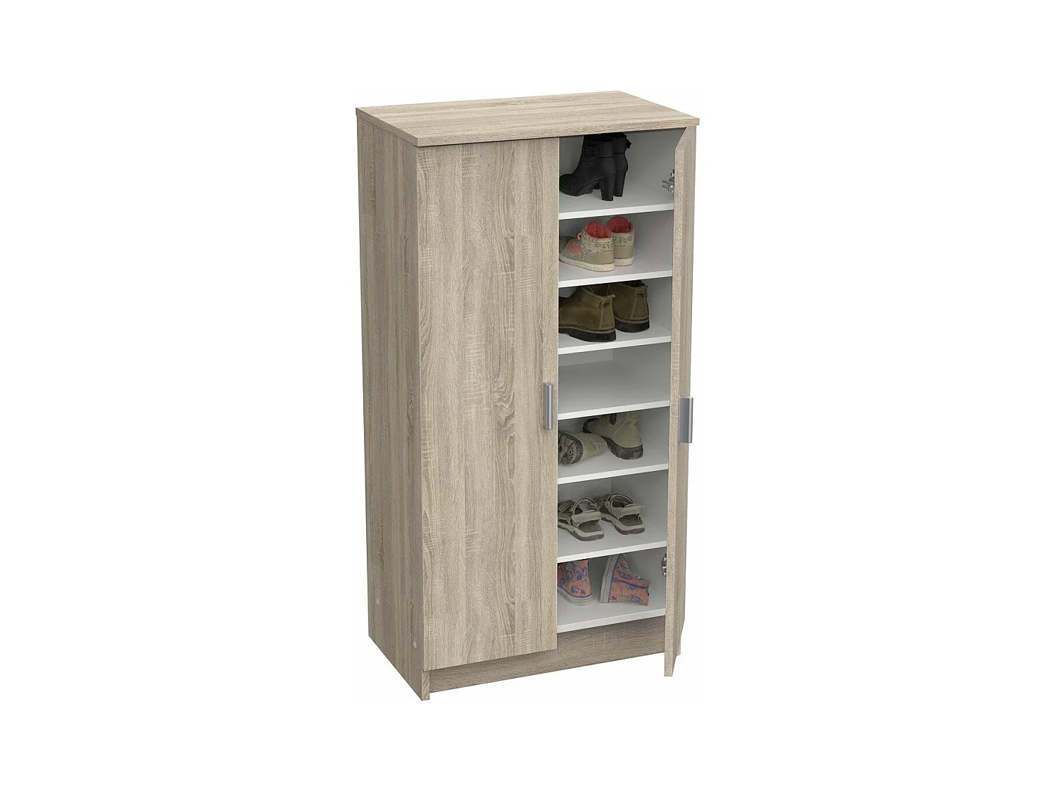 Meuble a chaussures style contemporain décor chene brossé et blanc perle - L 54,6 cm - SHoeS