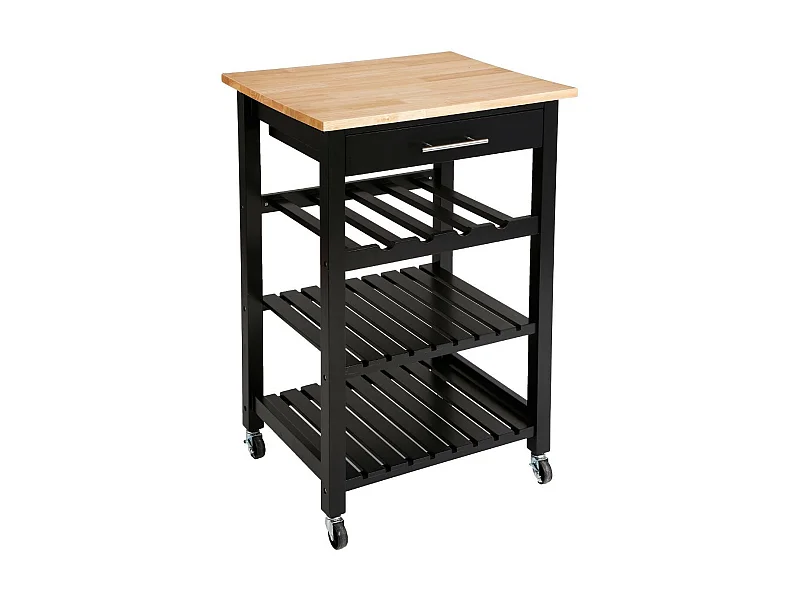 Meuble Desserte de cuisine roulante en Bois Noir et Naturel H 87 cm