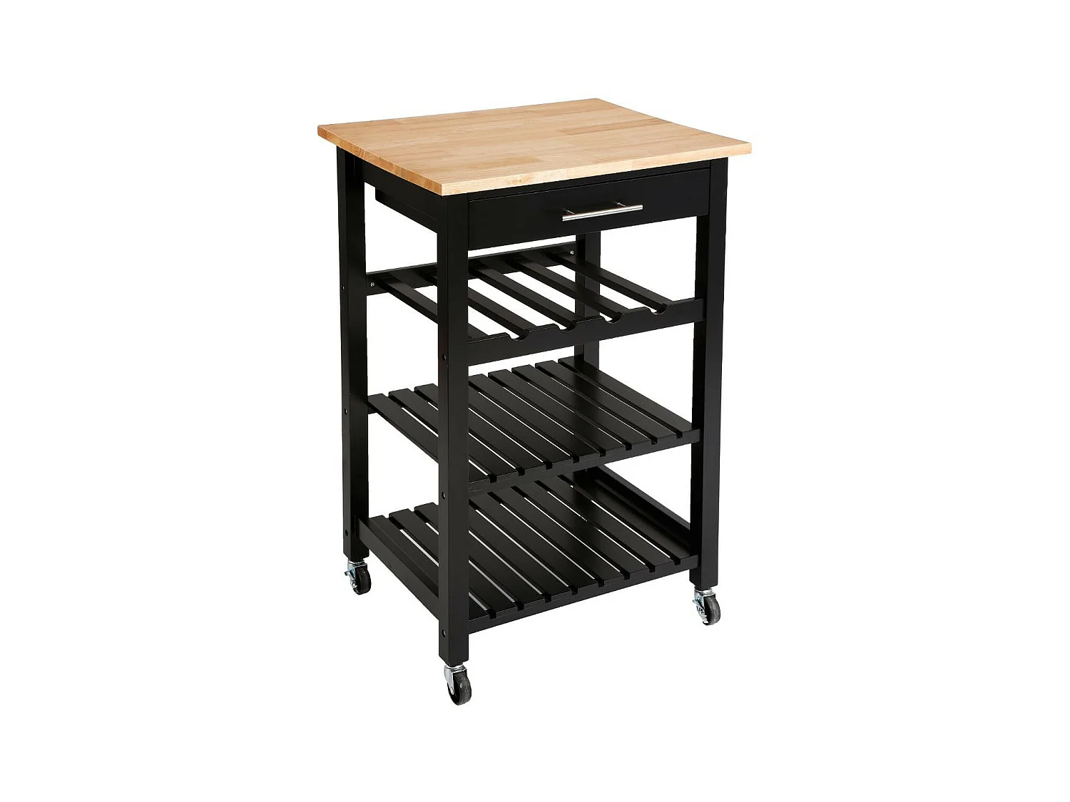 Meuble Desserte de cuisine roulante en Bois Noir et Naturel H 87 cm