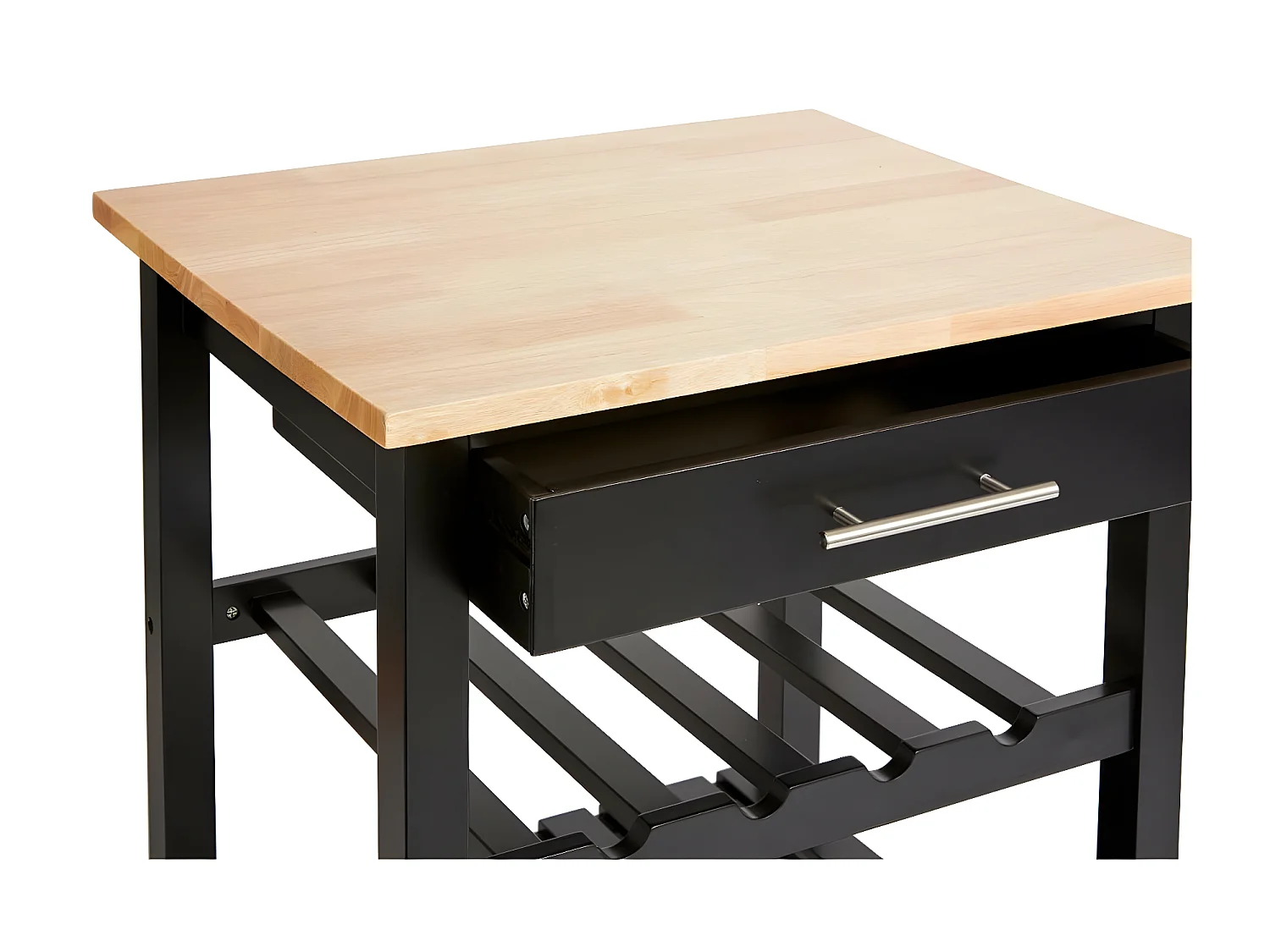 Meuble Desserte de cuisine roulante en Bois Noir et Naturel H 87 cm