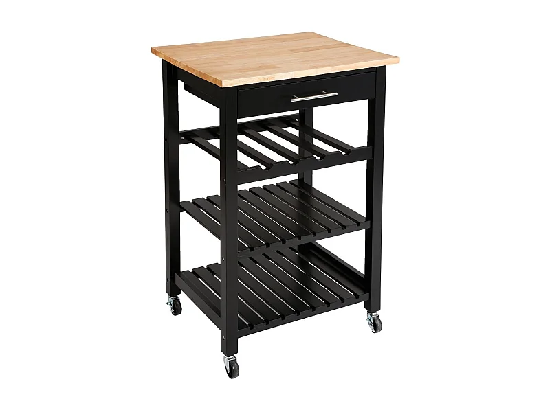 Meuble Desserte de cuisine roulante en Bois Noir et Naturel H 87 cm