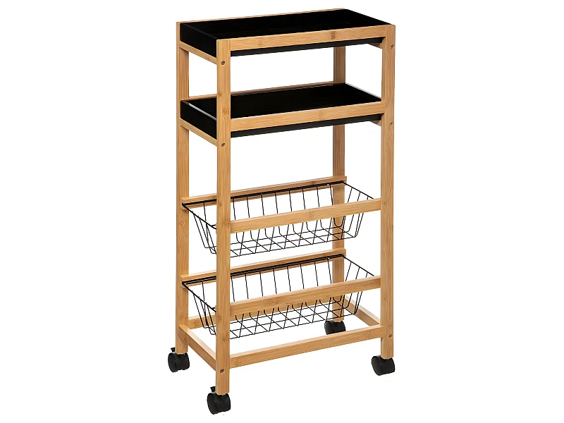 Desserte de cuisine roulante avec plateaux amovibles en Bambou H 83 cm