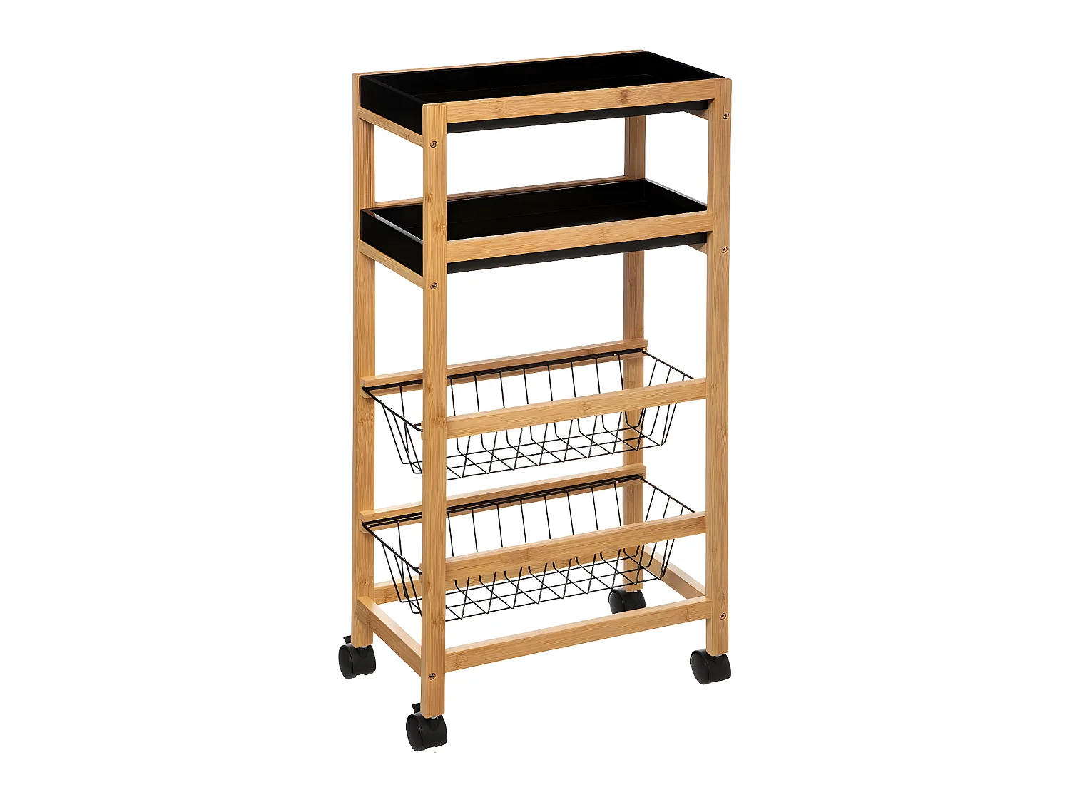 Desserte de cuisine roulante avec plateaux amovibles en Bambou H 83 cm