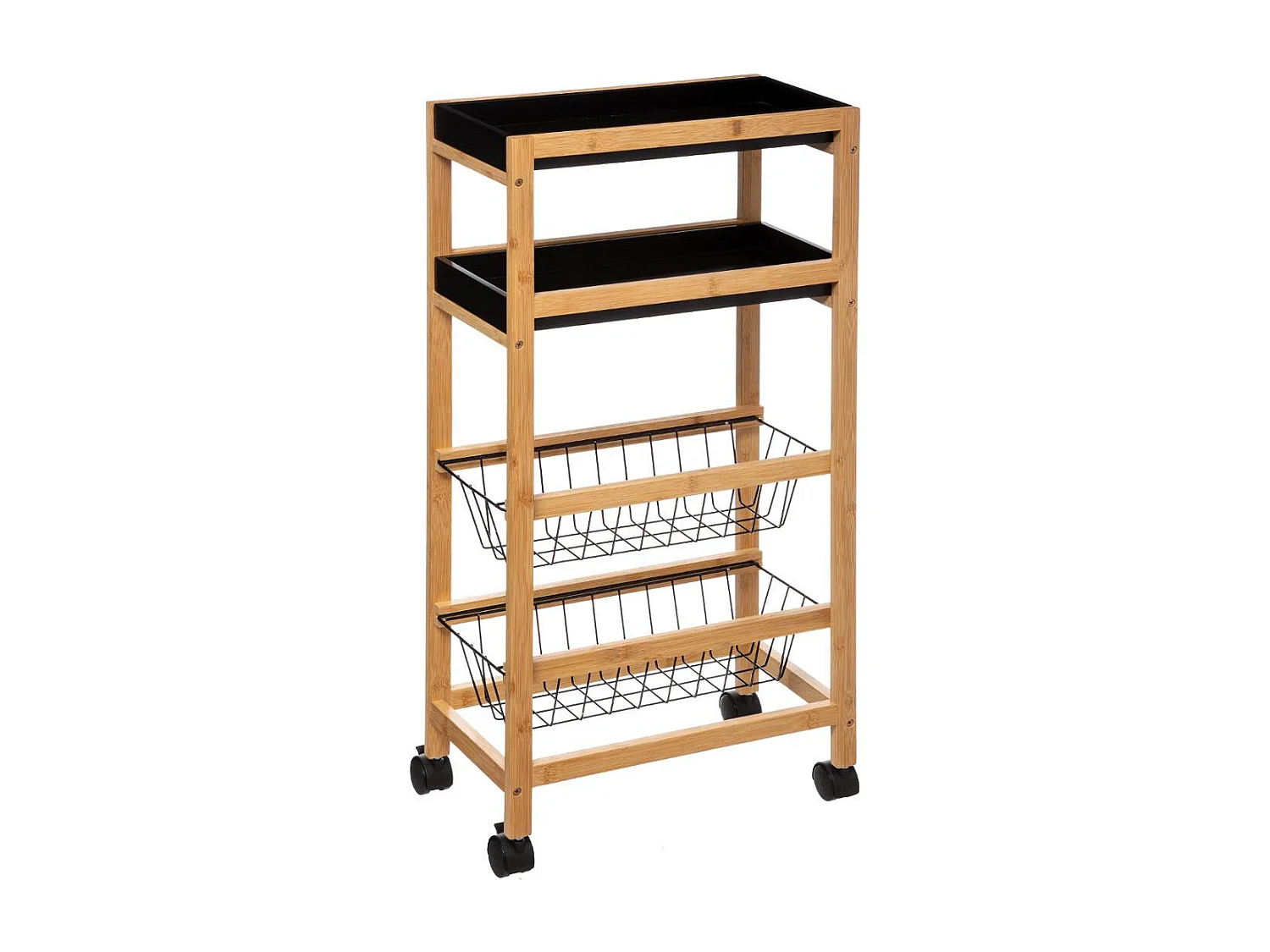 Desserte de cuisine roulante avec plateaux amovibles en Bambou H 83 cm