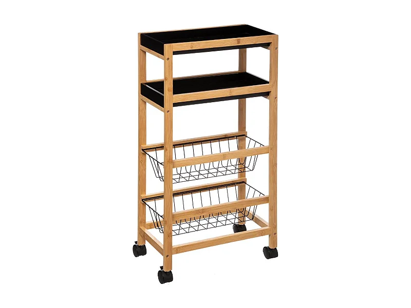 Desserte de cuisine roulante avec plateaux amovibles en Bambou H 83 cm