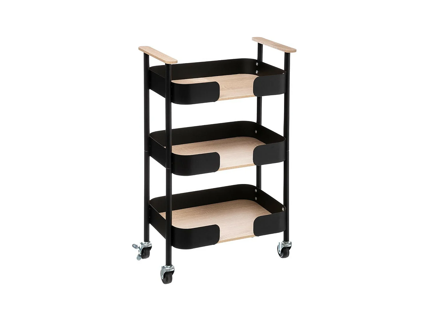 Desserte de Cuisine roulante à 3 niveaux en Métal Noir et Bois H 74.6 cm