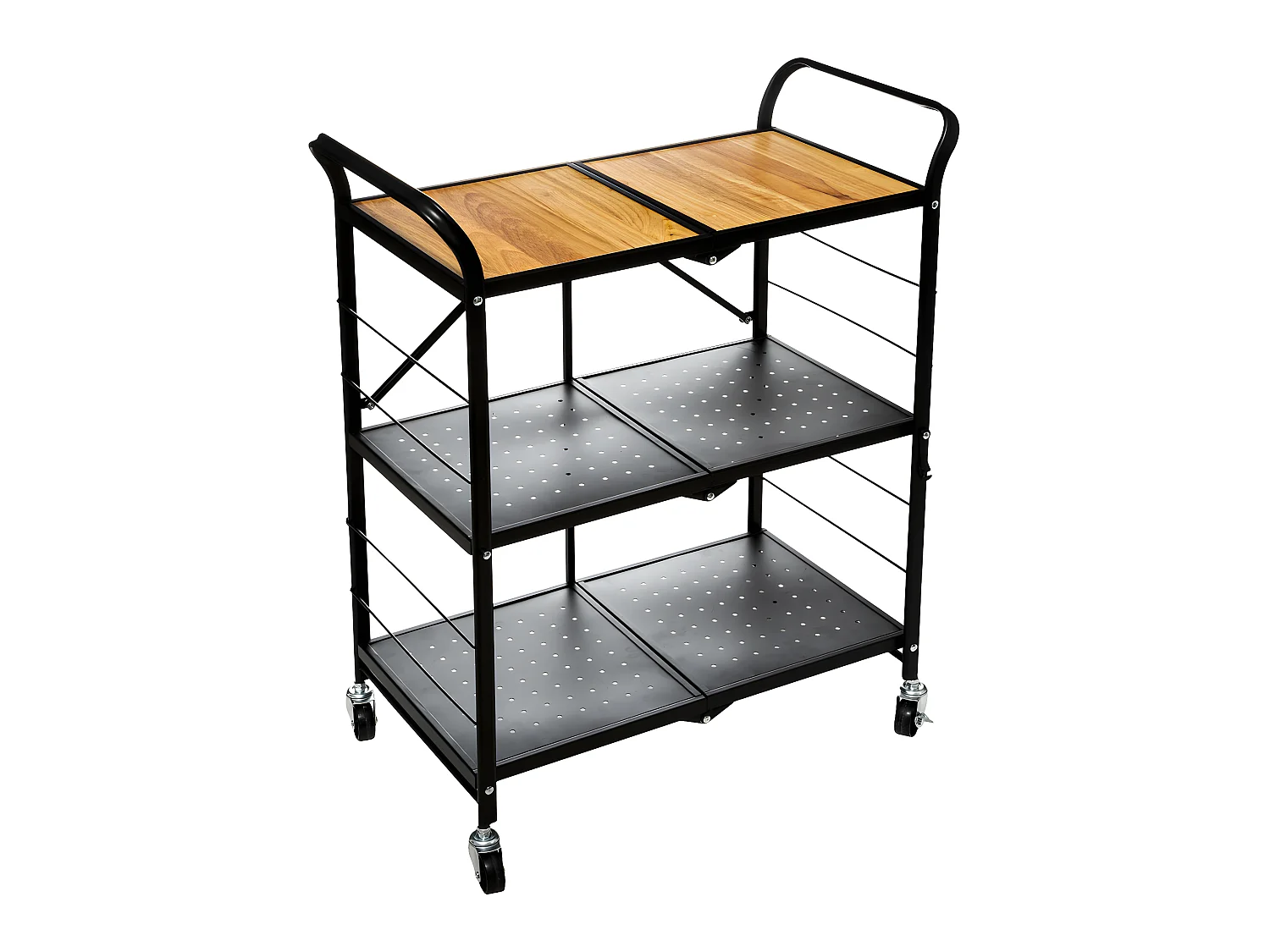 Desserte de cuisine roulante pliable en Acier noir et Bois  H 85.8 cm