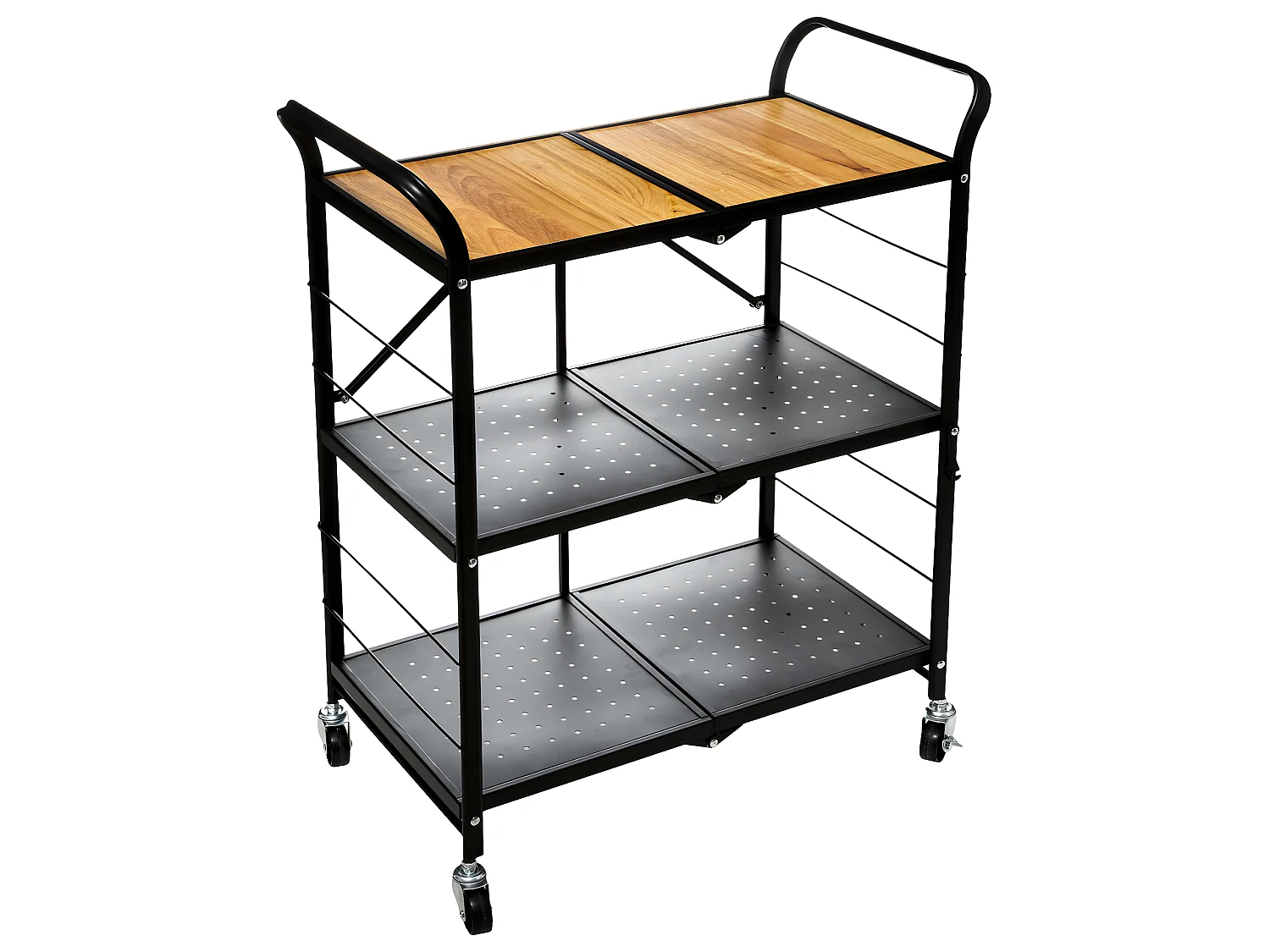 Desserte de cuisine roulante pliable en Acier noir et Bois  H 85.8 cm