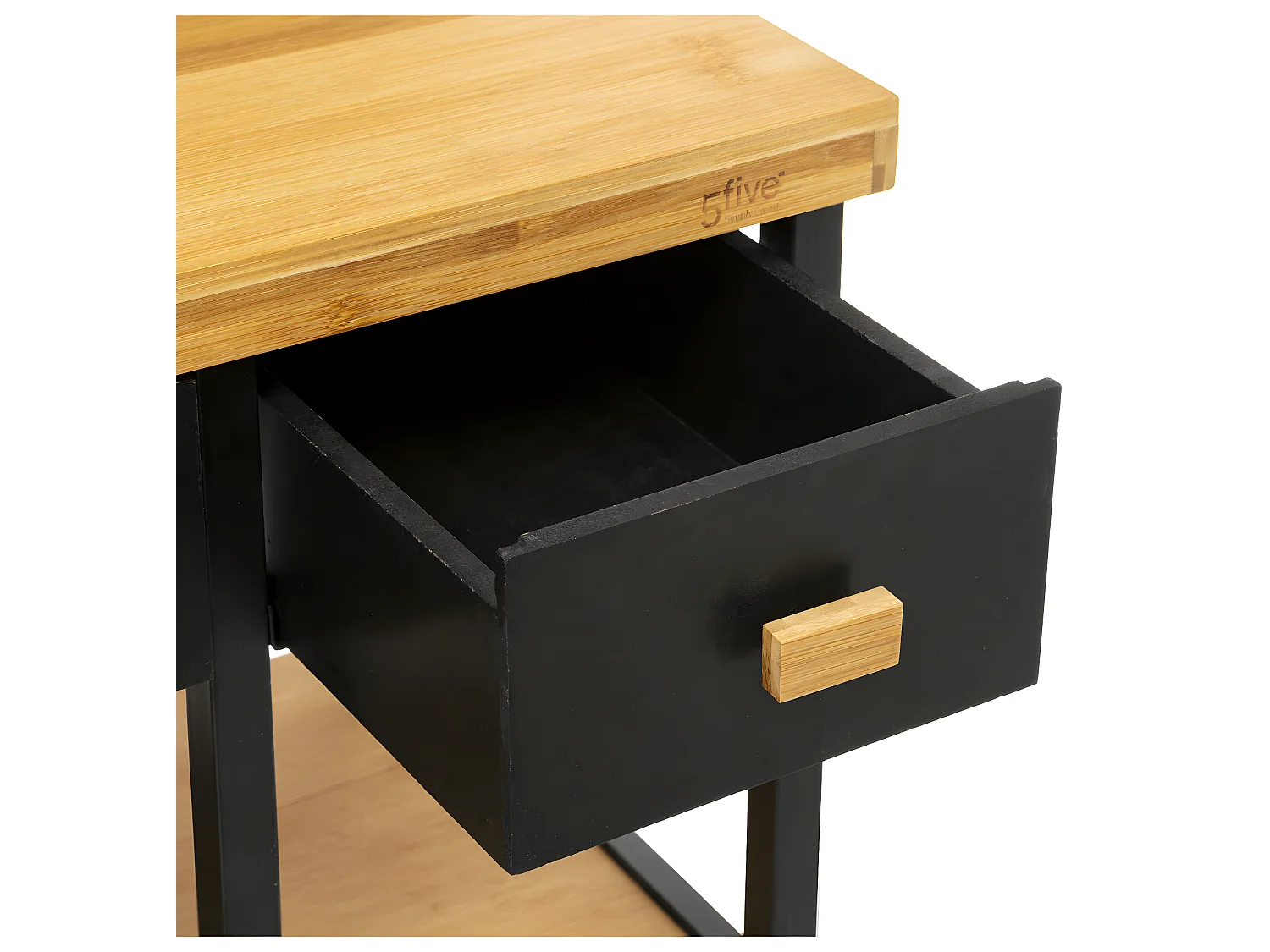 Desserte roulante grand modèle en Métal Noir et Bambou L 126 x H 87 cm