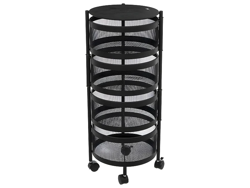 Resserre de cuisine 4 Paniers rotatifs sur roues en Métal Noir H 76 cm